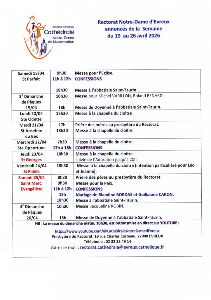 Les annonces du Rectorat de la cathédrale d'Evreux