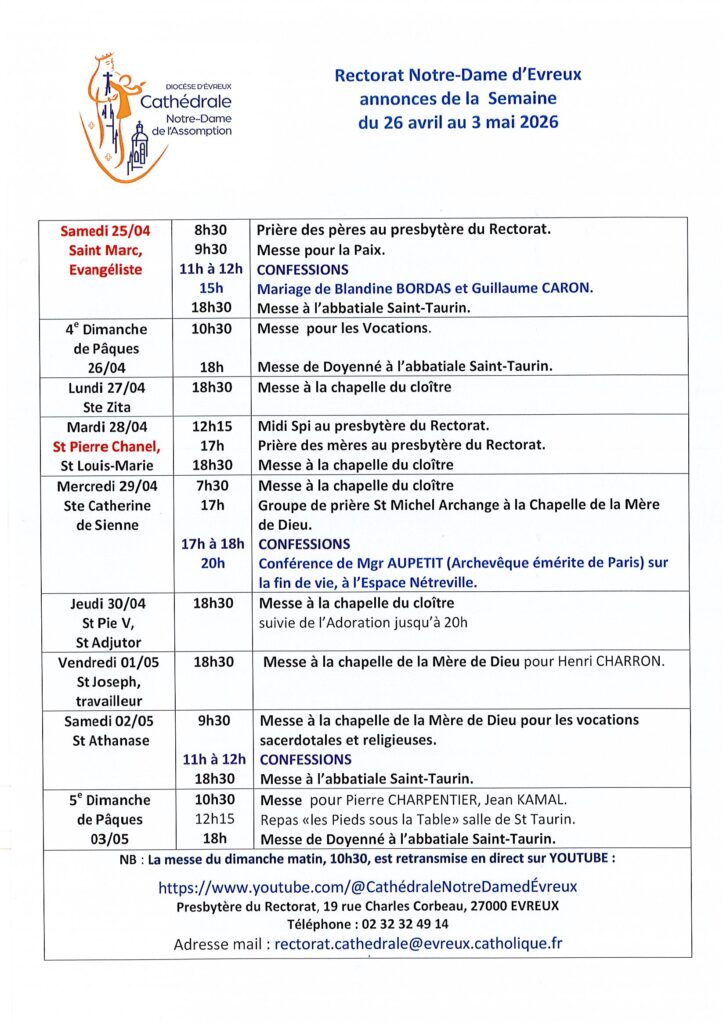 Les annonces du Rectorat de la cathédrale d'Evreux