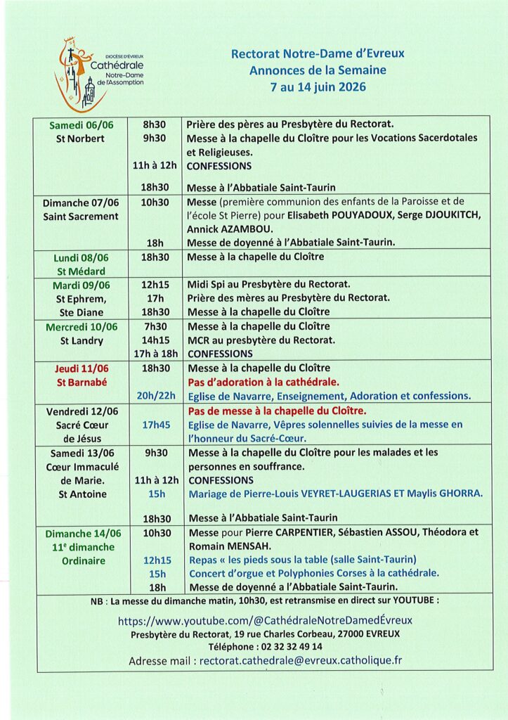 Les annonces du Rectorat de la cathédrale d'Evreux