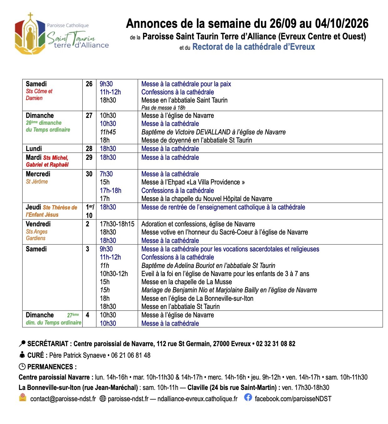 Les annonces de la semaine des messes et offices
