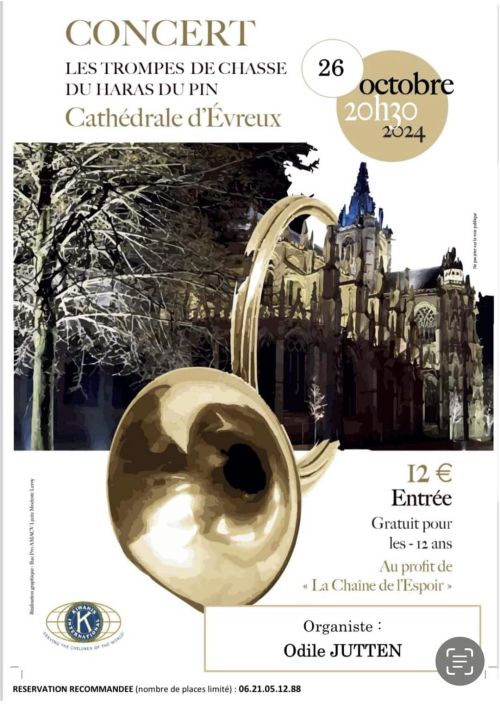 Concert les trompes de chasse du Haras du Pin à la cathédrale le 26/10/24 à 20h30 au profit de la Chaîne de l'Espoir