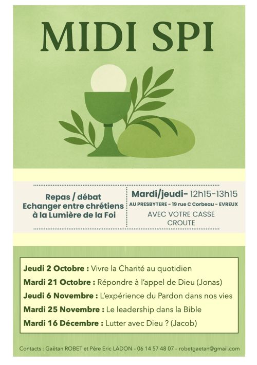 Midi Spi 2025 : rencontres pour échanger entre chrétiens à la lumière de la Foi