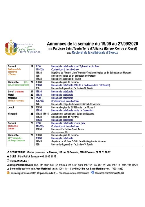 Les annonces de la semaine des messes et offices