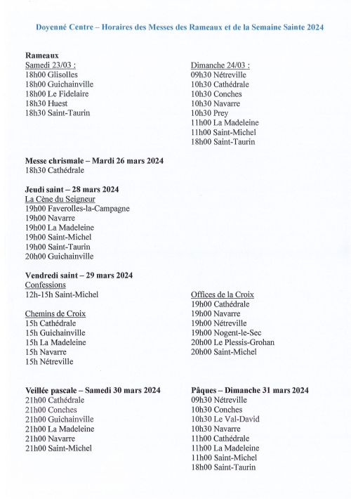 Semaine Sainte 2024 Doyenné Centre Evreux