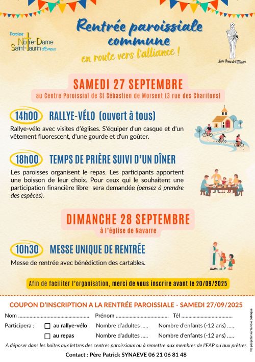 Rentrée paroissiale commune les 27 et 28/09/2025
