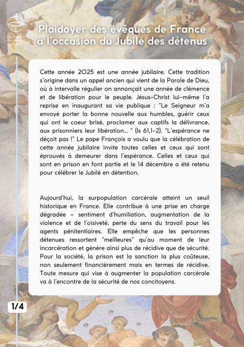 Jubilé des détenus, message de notre Eveque Mgr de Cagny pour le dimanche 14 décembre - page 1