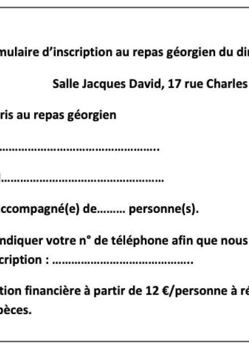 Invitation repas georgien AFCOE le 30 mars 2025