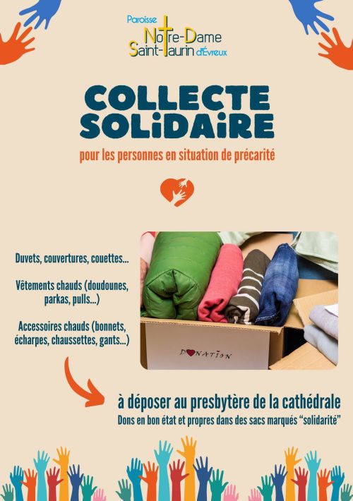 Collecte solidaire de vêtements chauds, couvertures, duvets... pour les personnes en situation de précarité
