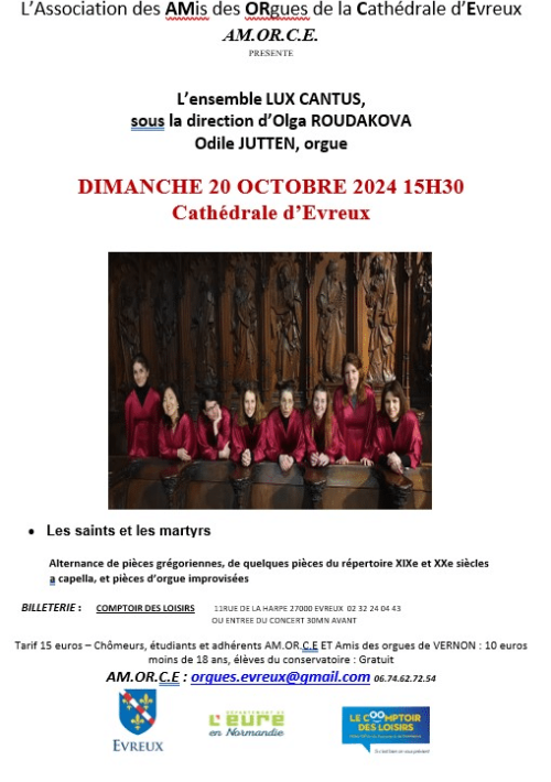 Concert Orgue et choeur de femmes 20/10/2024 à 15h30 à la Cathédrale organisé par l'Amorce : "Les Saints et les Martyrs"